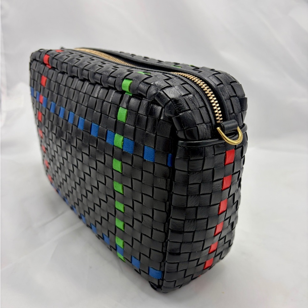 Clare V. Marisol Plaid Black Blue Green Woven Crossbody Bag NWT - Picture 3 of 7